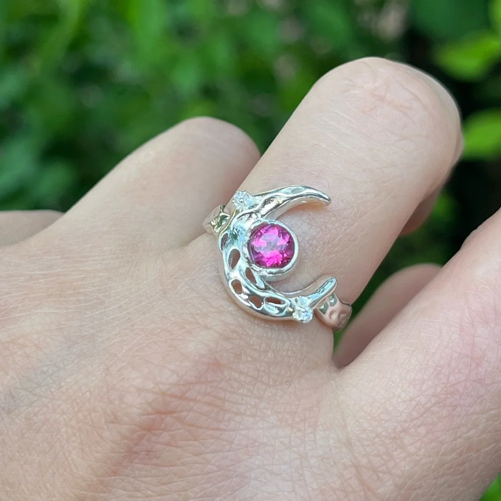 Sterling silver adjustable pink‎ tourmaline ring